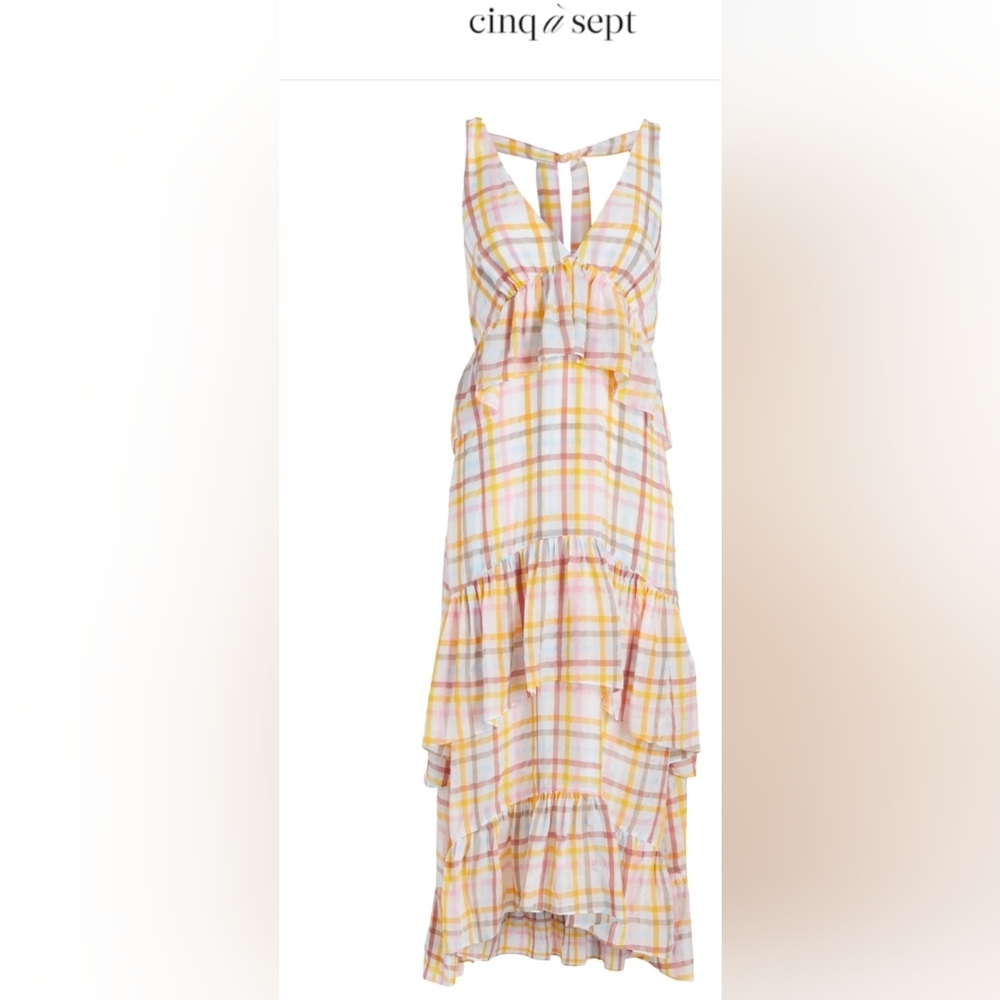 🎀Clearance🎀 NWT CINQ A Sept midi dress tiered ruffled W/ back tie Luxury - Picture 7 of 12